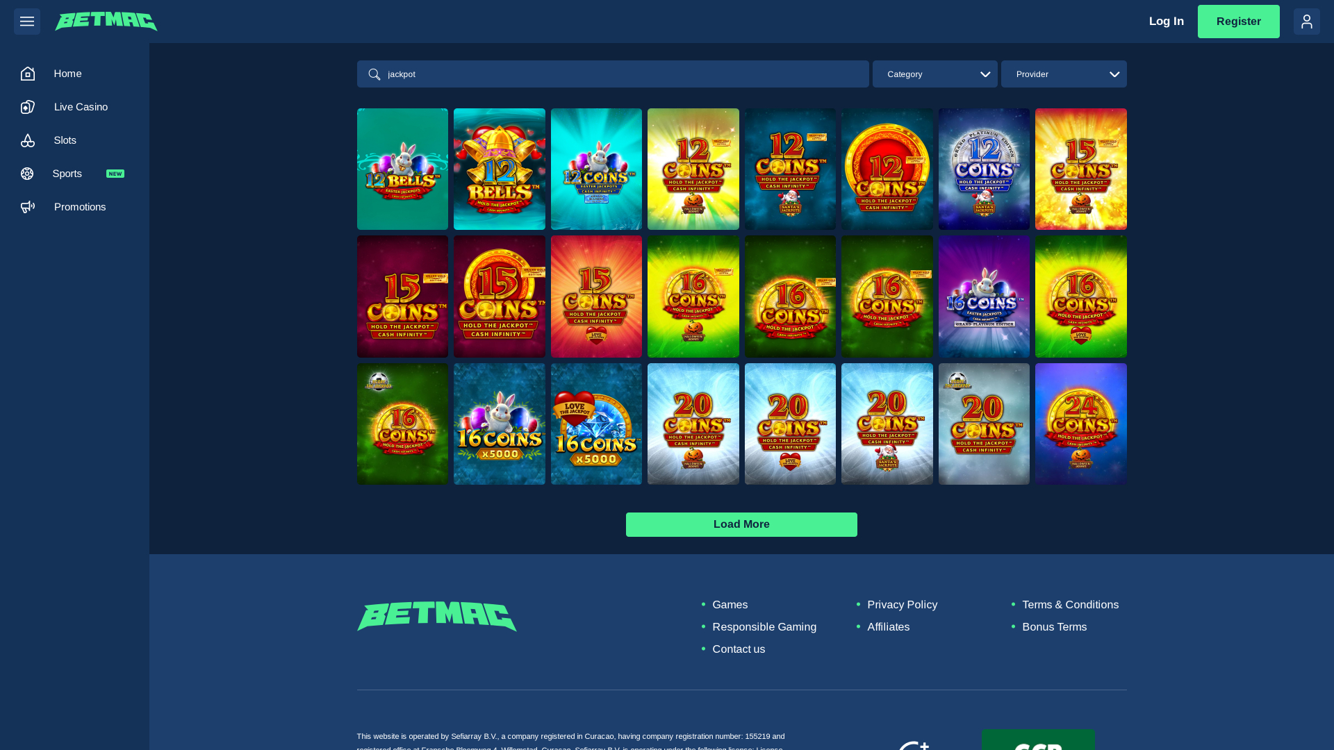 Jackpot del casinò Betmac per desktop