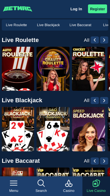 Betmac Casino Mobile Live Dealer