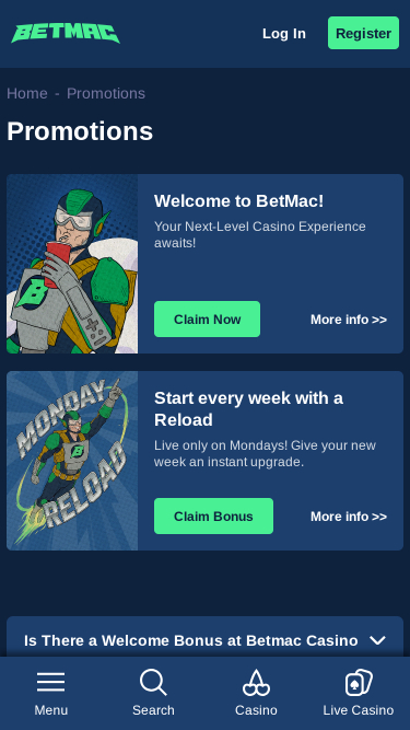 Betmac Casino Mobile Promotions