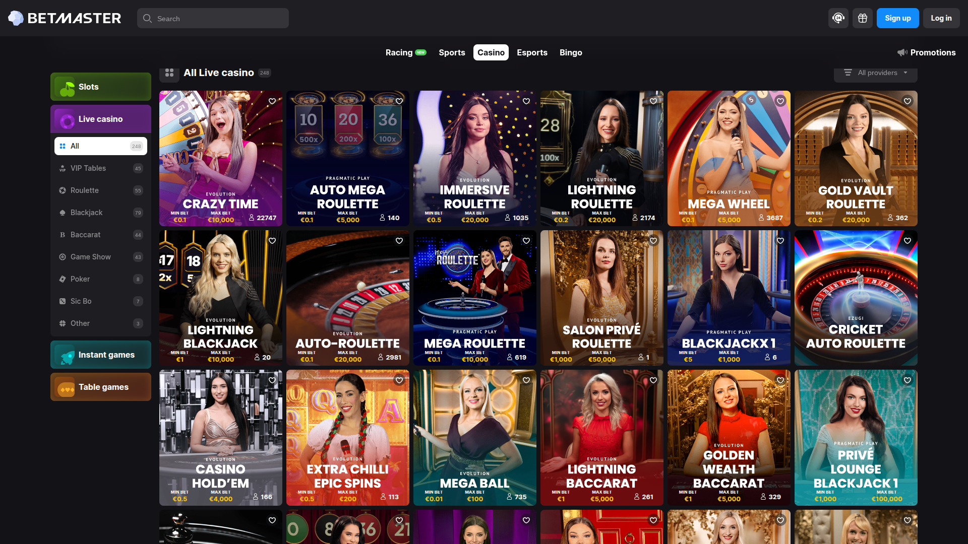 Croupier en direct sur ordinateur de BetMaster Casino