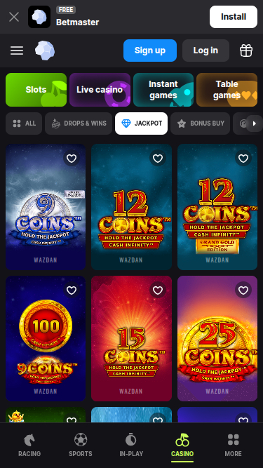 Jackpot mobile de BetMaster Casino