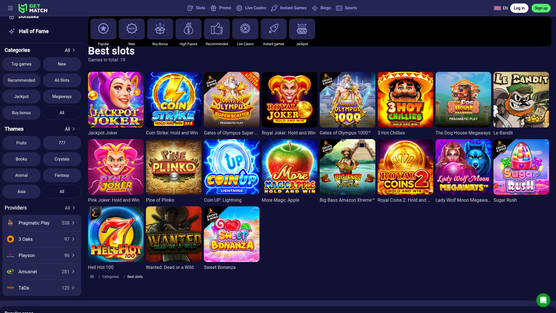 BetMatch Casino Desktop-Spiele