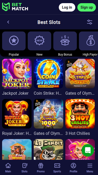 BetMatch Casino mobile Spiele