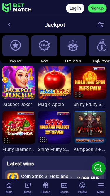 BetMatch Casino mobiler Jackpot