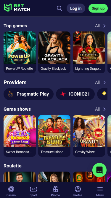 Casino mobile BetMatch avec croupier en direct