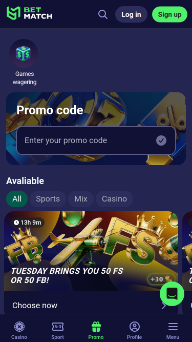 Promotions mobiles du casino BetMatch