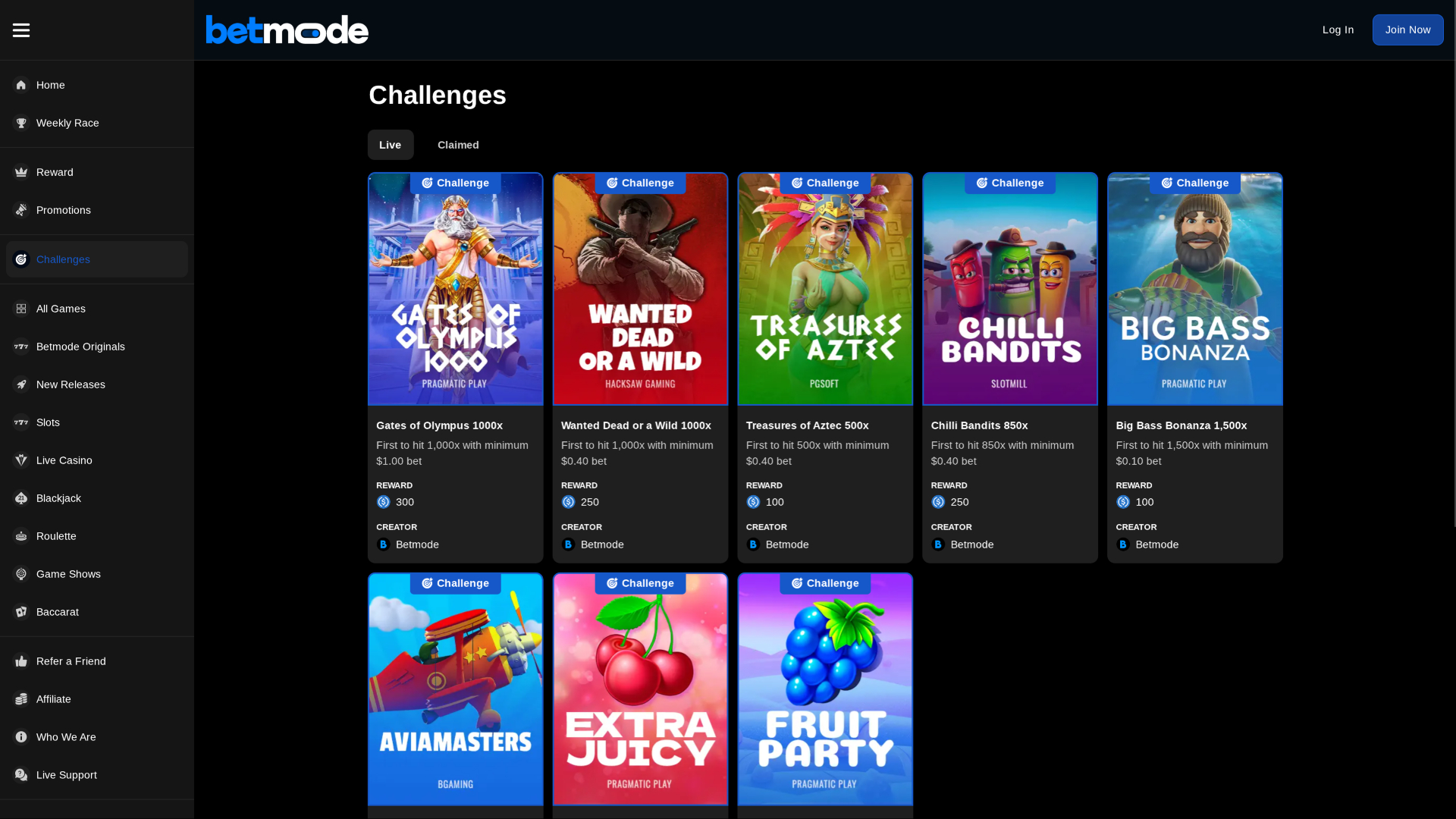 Betmode Casino Desktop Challenges