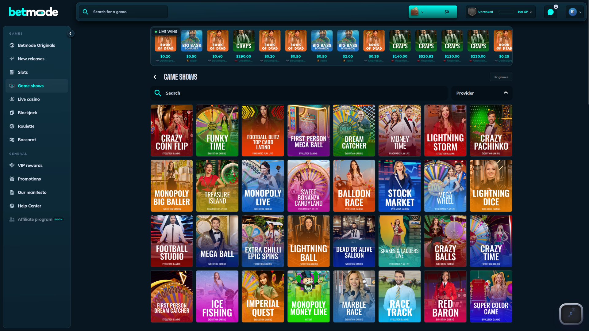 Giochi da tavolo del casinò Betmode