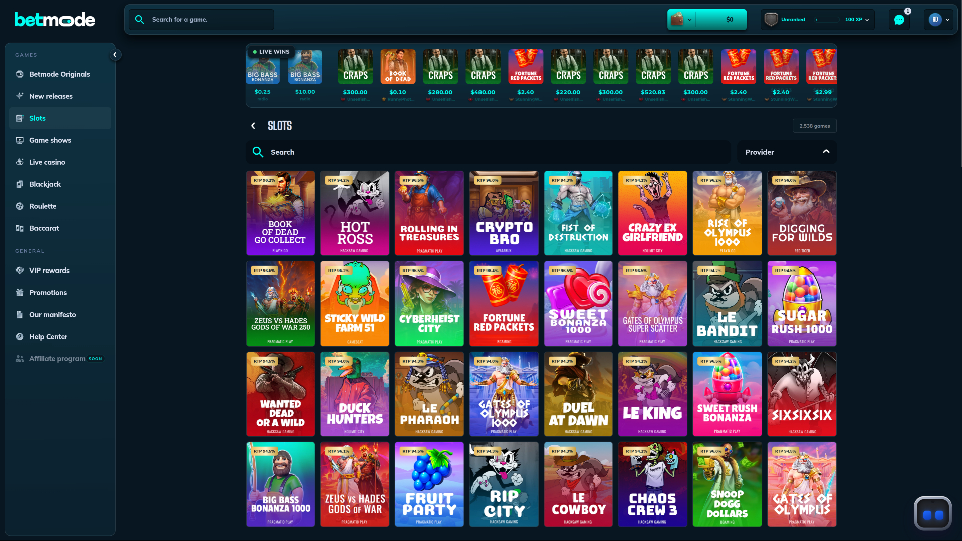 Giochi per desktop del casinò BetMode