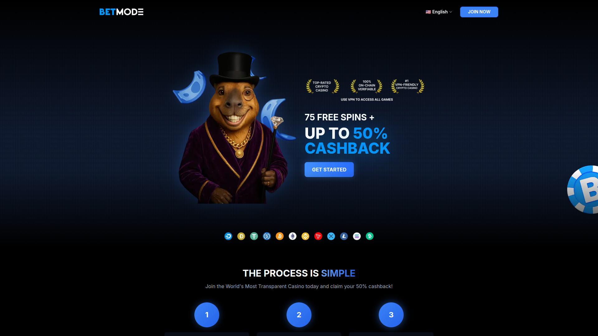 Page d'accueil sur ordinateur de BetMode Casino