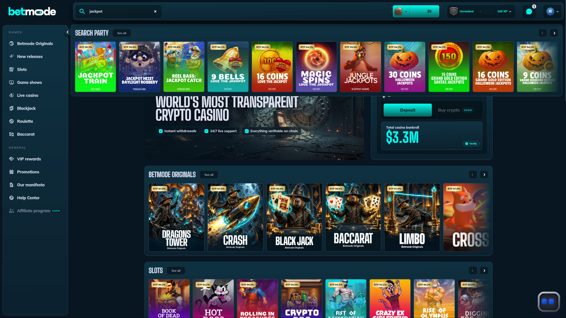 Jackpot del casinò BetMode per desktop