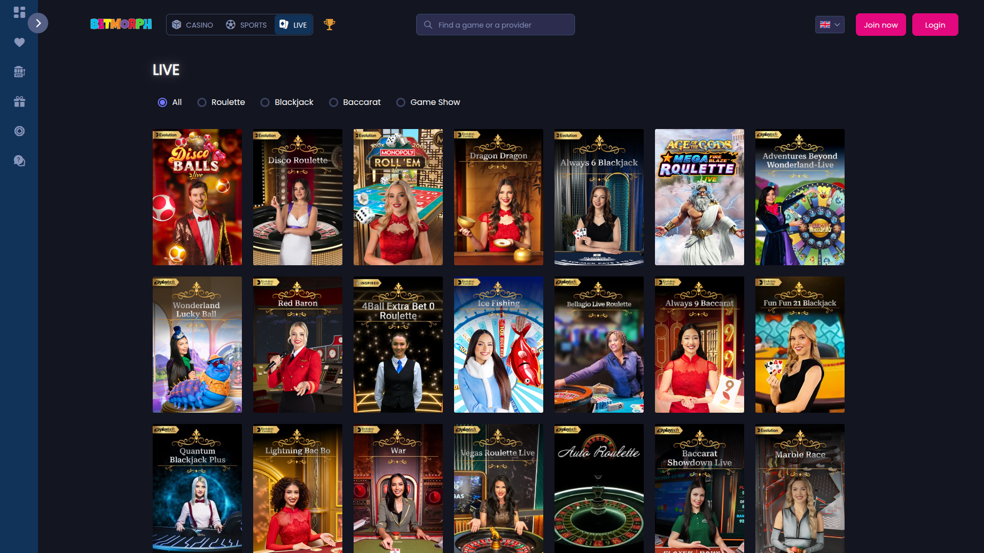 Betmorph Desktop Live Dealer