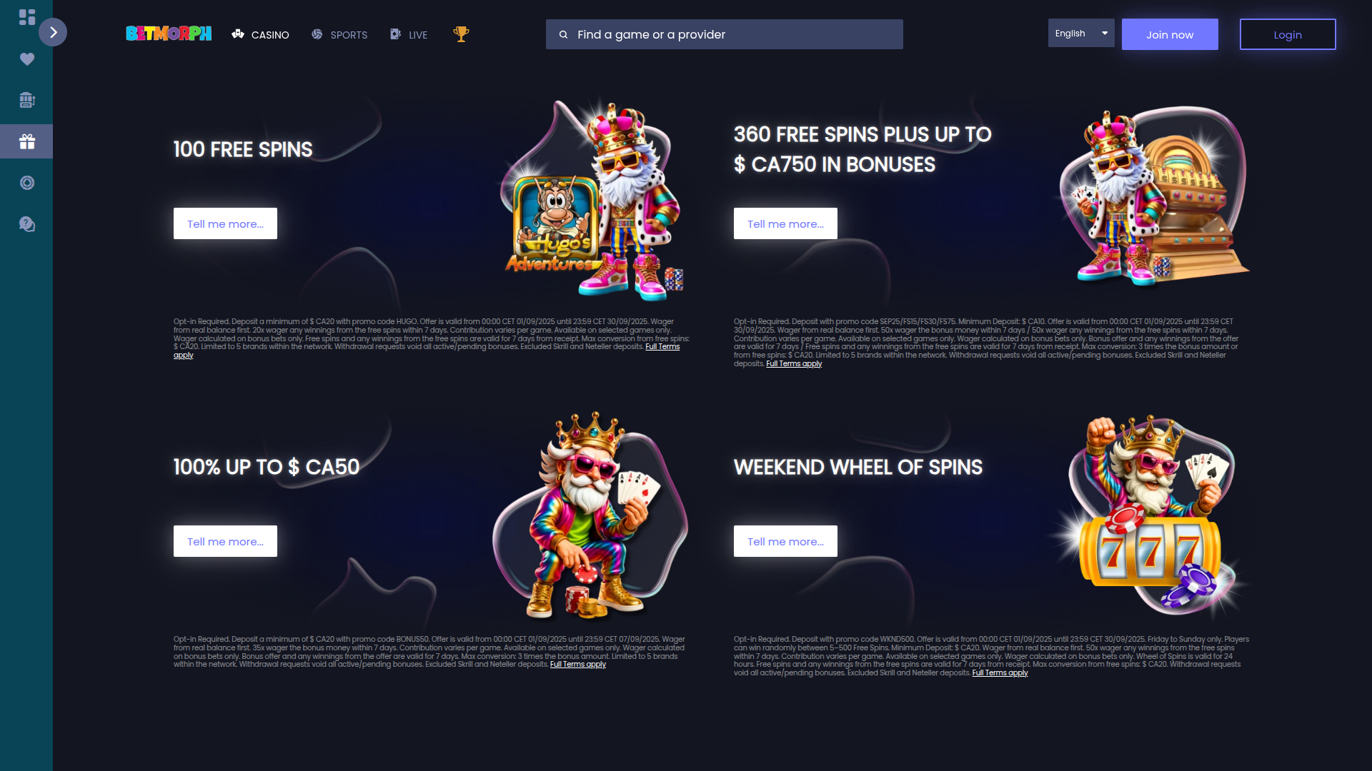 Betmorph Desktop-Aktionen