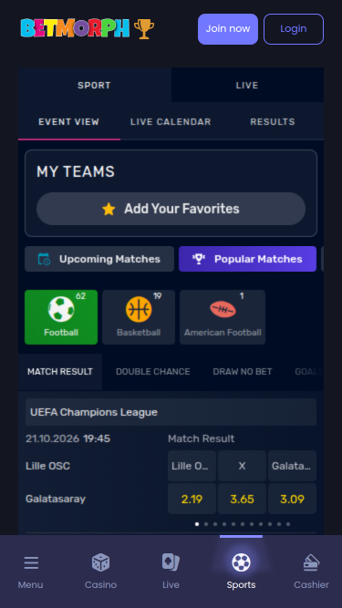 Betmorph Mobile Sports