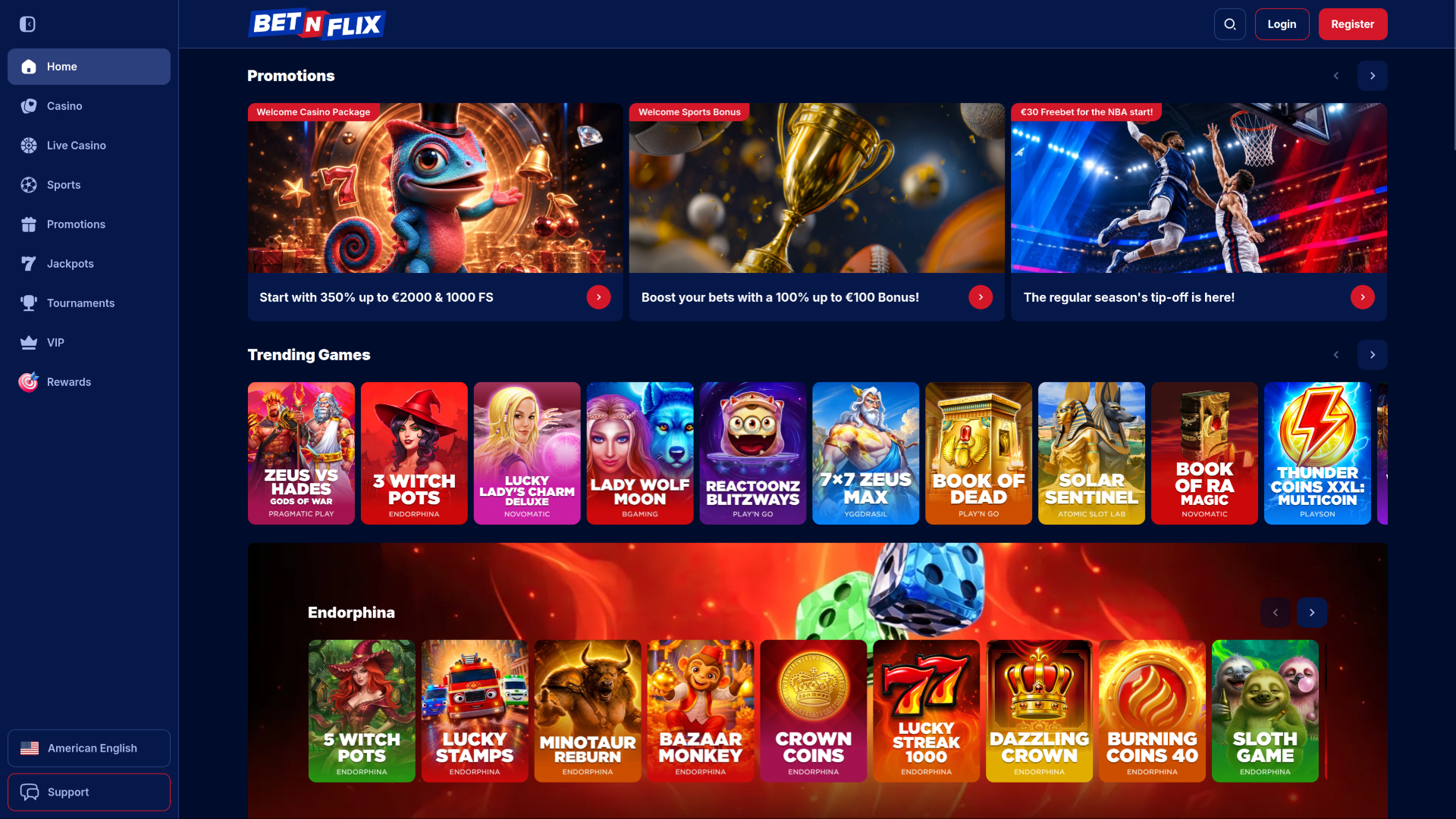 Page d'accueil BetNFlix pour ordinateur