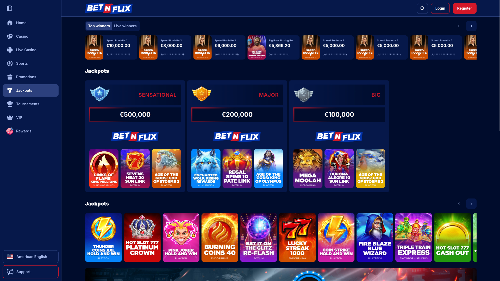Jackpot BetNFlix sur ordinateur