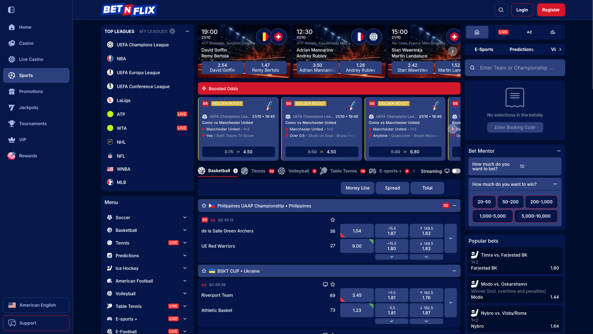 BetNFlix Sports sur ordinateur
