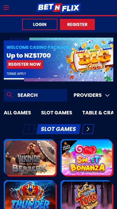 Page d'accueil mobile de BetNFlix