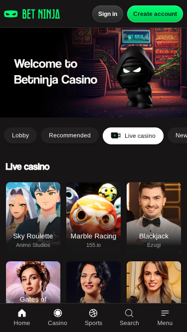 Мобильное казино Betninja с живым дилером