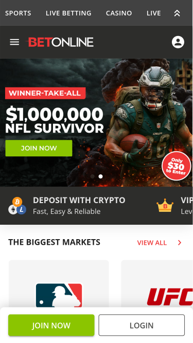 Página de inicio móvil de BetOnline Casino