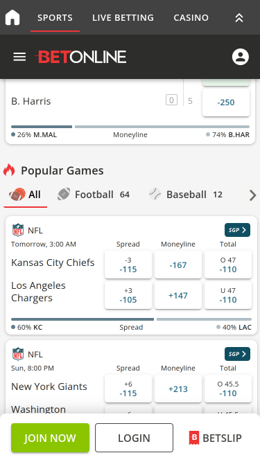 Deportes móviles de BetOnline Casino