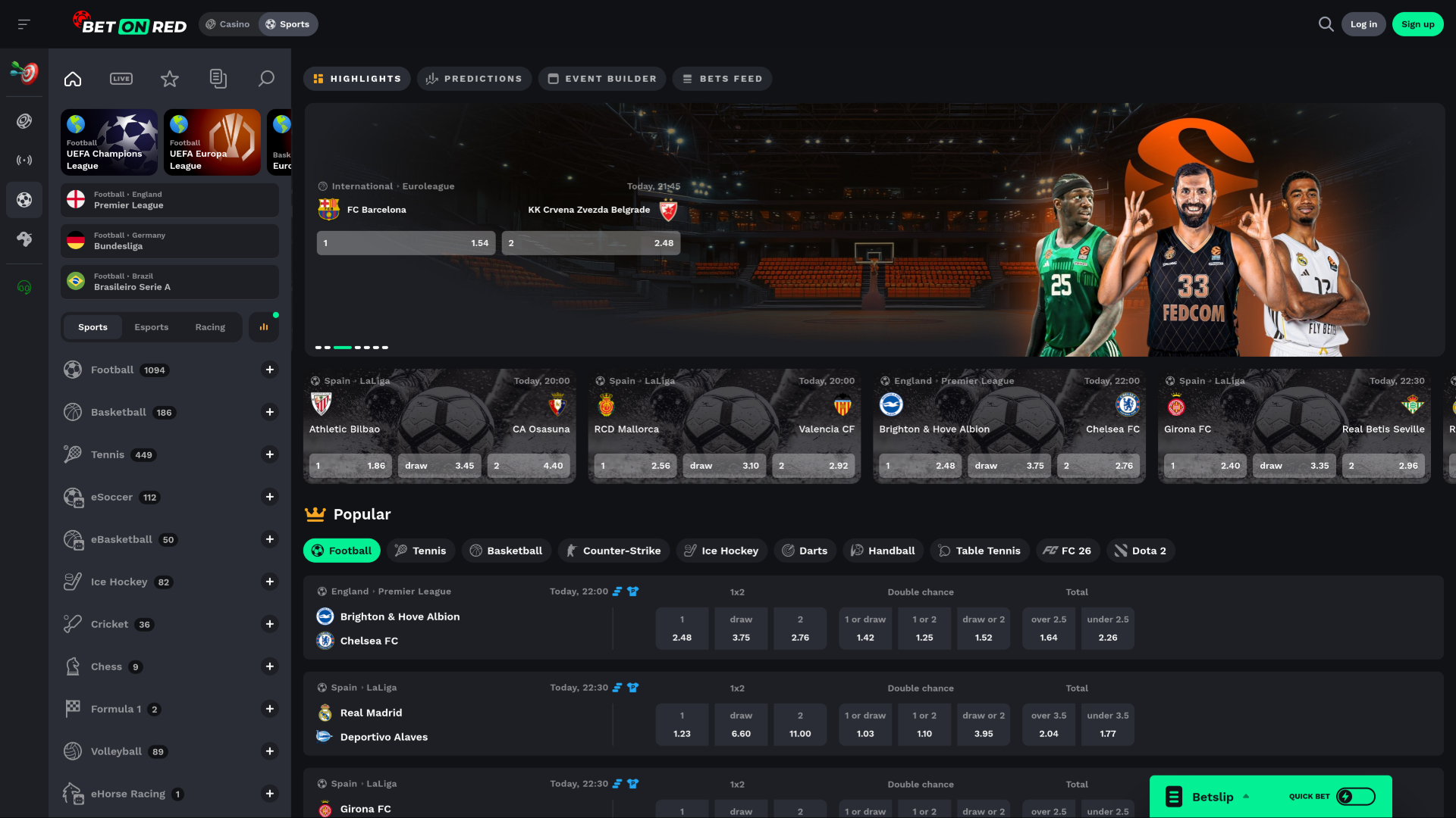 BetOnRed Casino Desktop Scommesse sportive