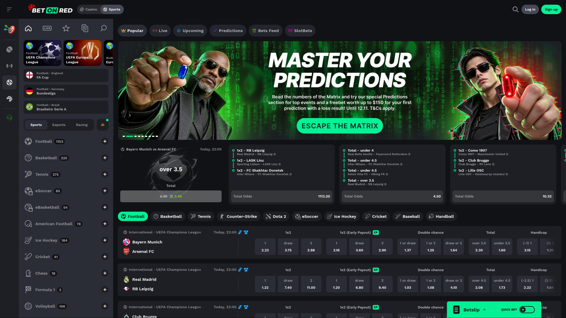 BetOnRed Casino Desktop Sportwetten