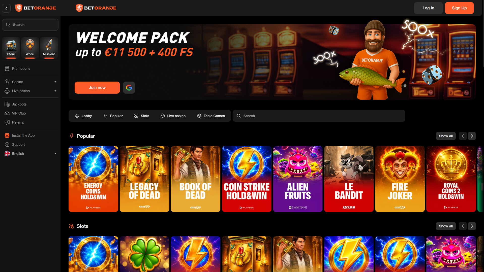 Betoranje Casino Desktop Homepage