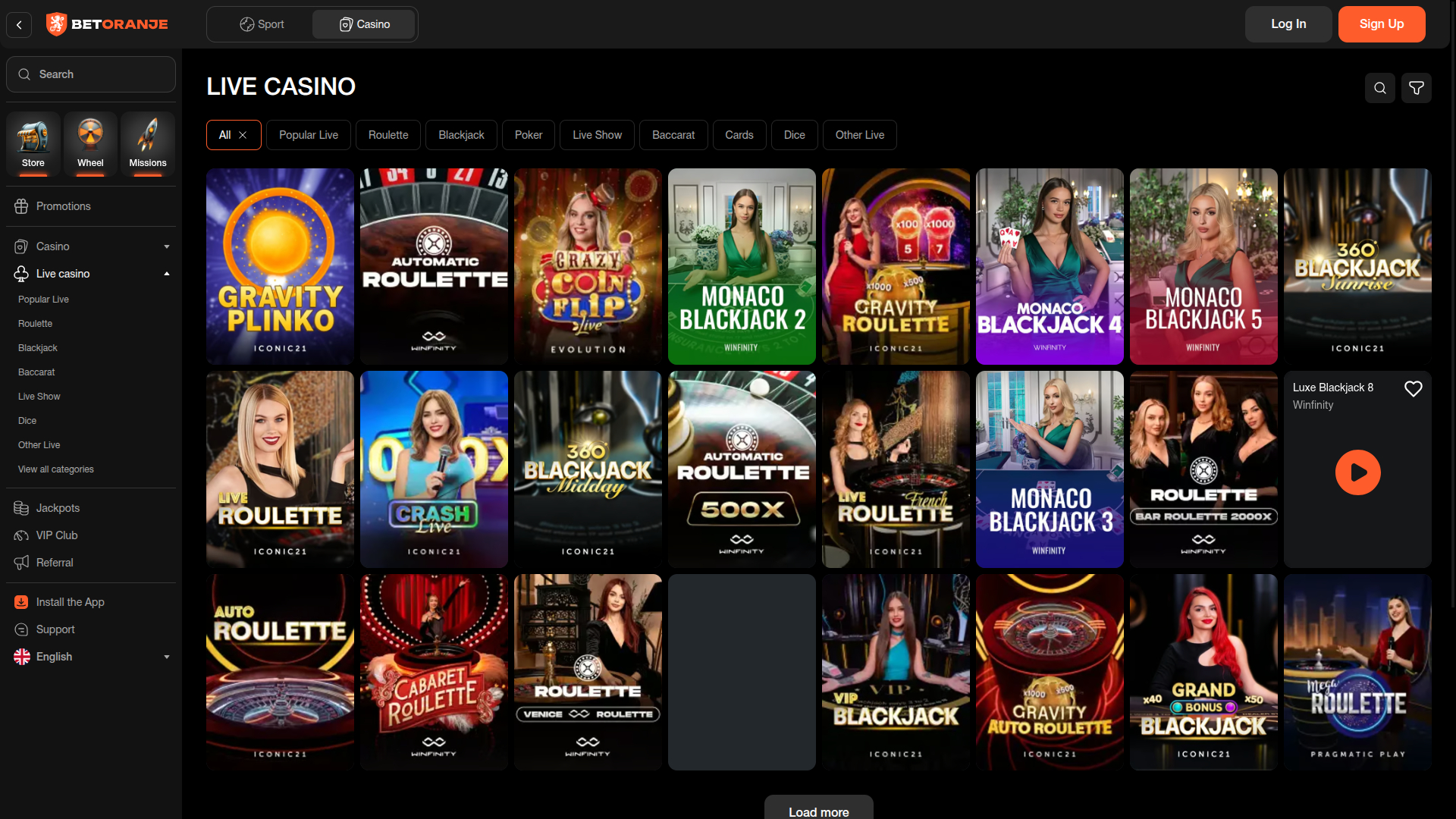 Live-Dealer auf dem Desktop von Betoranje Casino