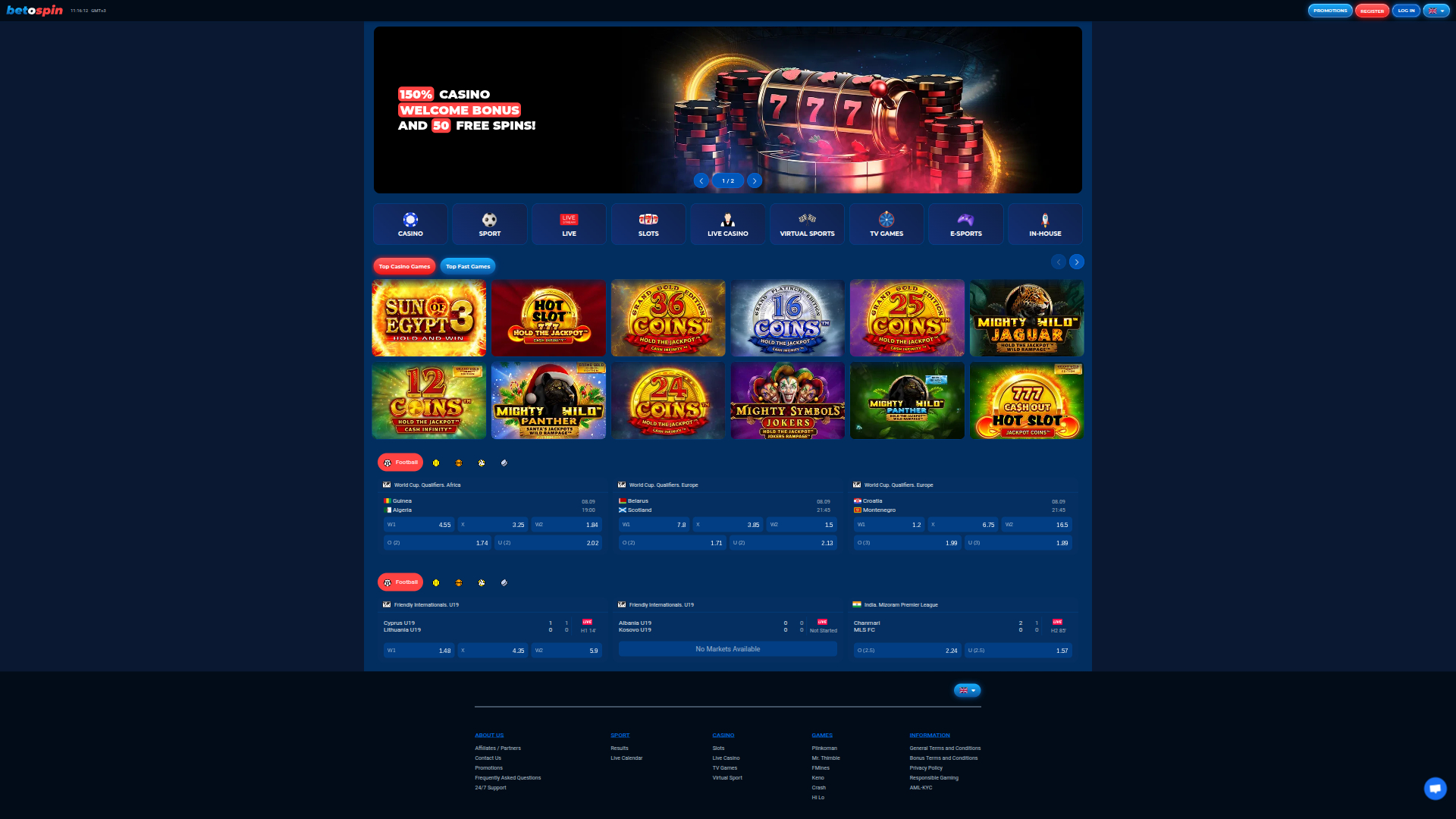 Homepage desktop di BetOspin Casino