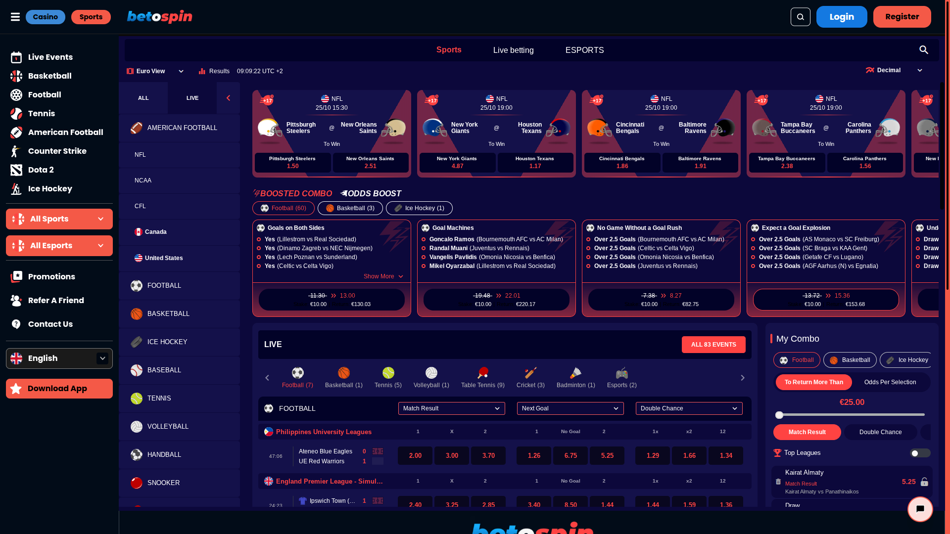Спорт на ПК в BetOspin Casino