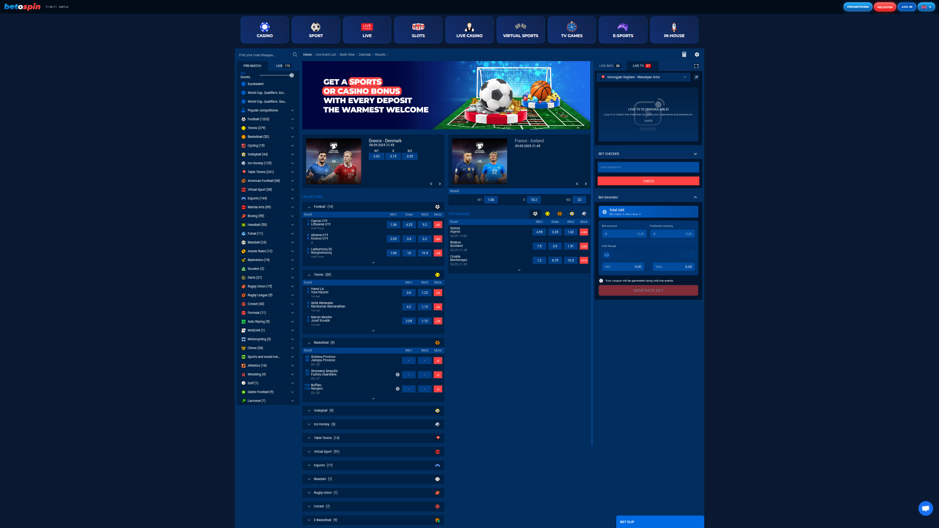 Sport desktop di BetOspin Casino
