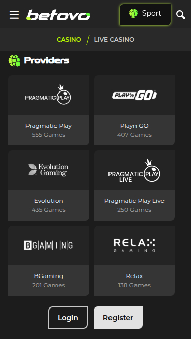 Développeurs de jeux mobiles de Betovo Casino