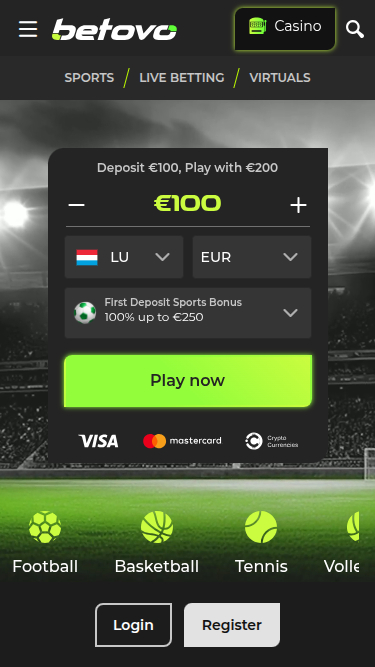 Page d'accueil mobile de Betovo Casino