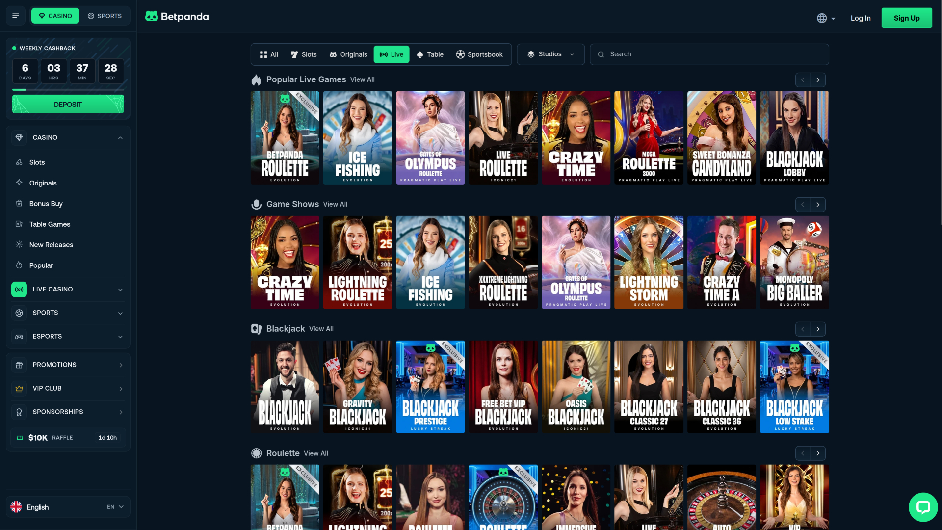 BetPandaカジノ デスクトップ版ライブディーラー