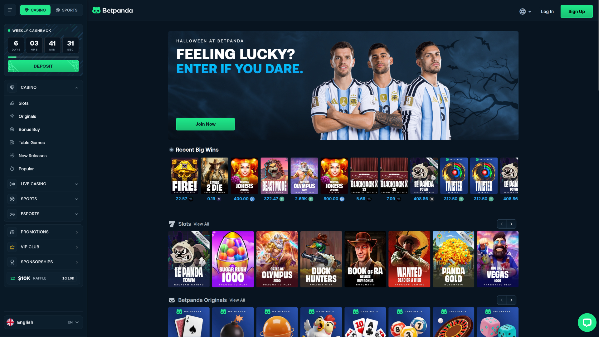 BetPandaカジノのデスクトップ版ホームページ