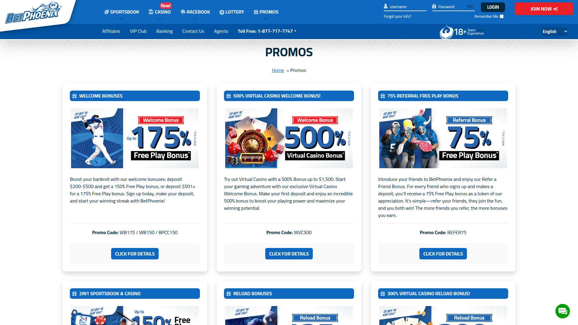 Promociones de escritorio de BetPhoenix Casino