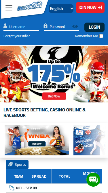 Página de inicio móvil de BetPhoenix Casino