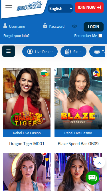 Crupier en vivo móvil de BetPhoenix Casino