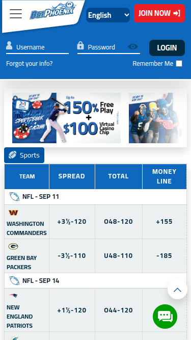 Deportes móviles de BetPhoenix Casino