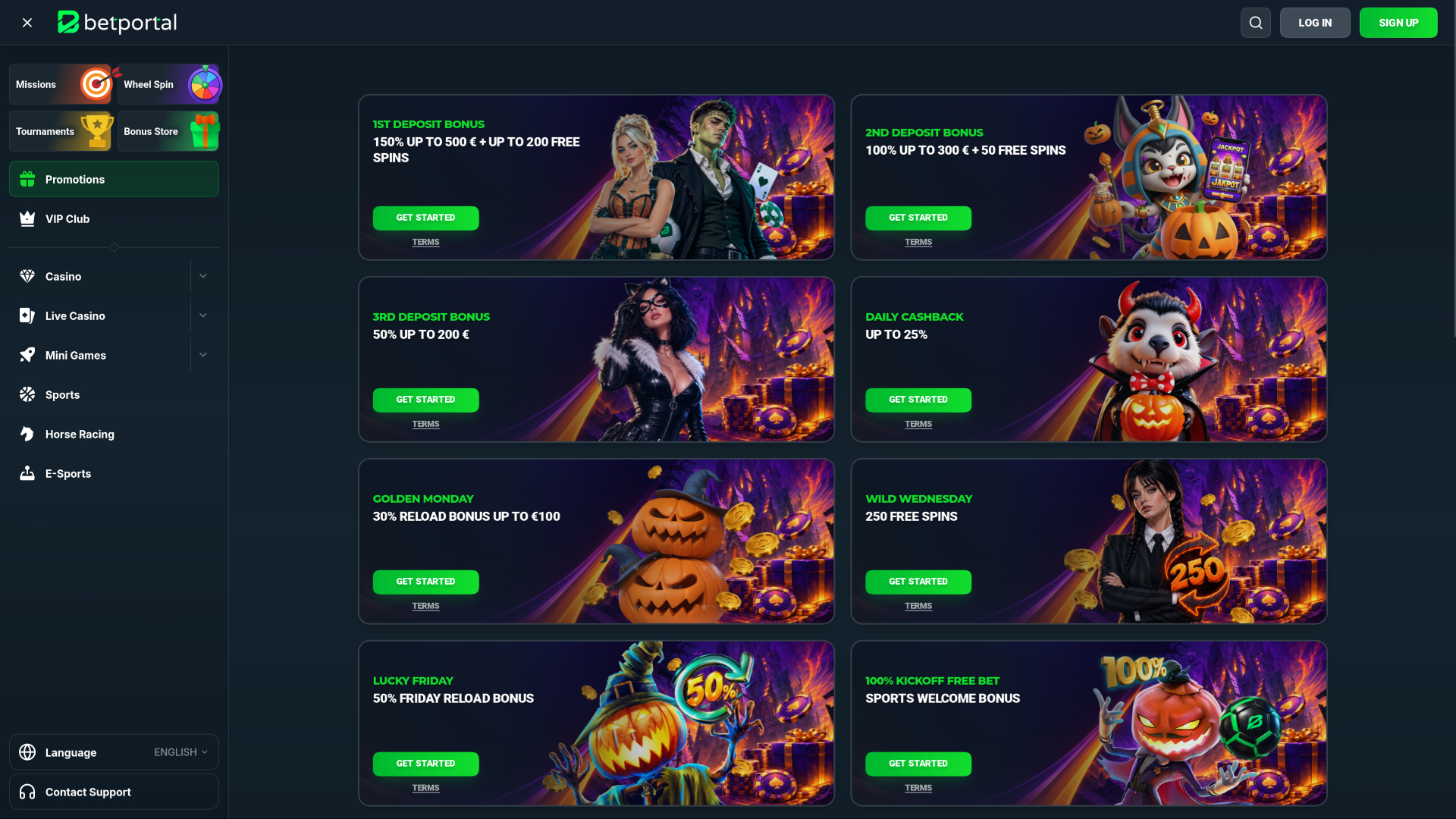 Betportal Casino Desktop-Aktionen