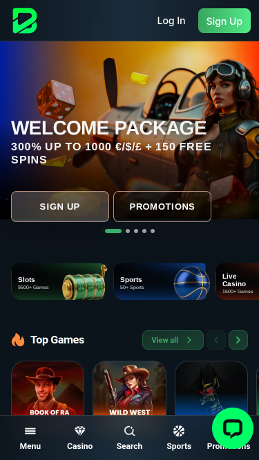 Pagina iniziale mobile di Betportal Casino