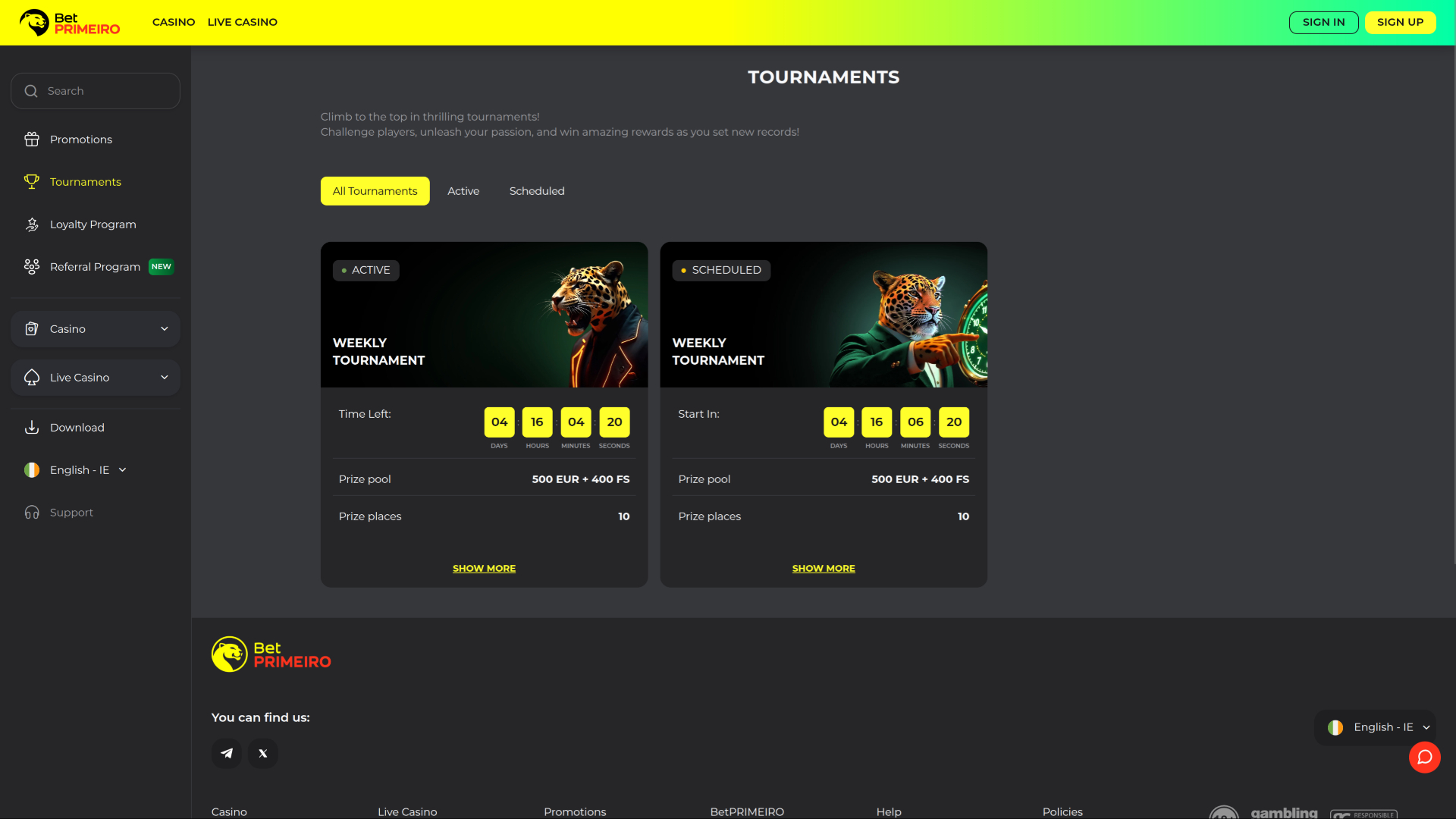 Tournois de casino BetPRIMEIRO sur ordinateur