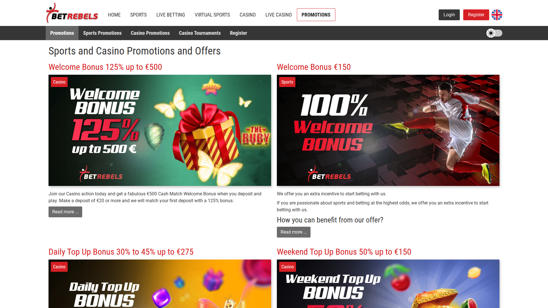 Promotions de bureau de BetRebels Casino