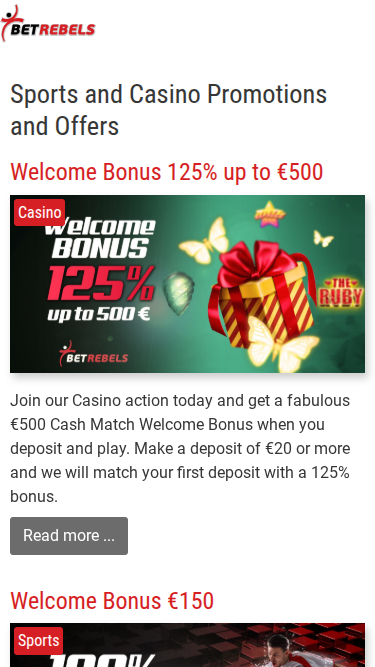 Promotions mobiles de BetRebels Casino