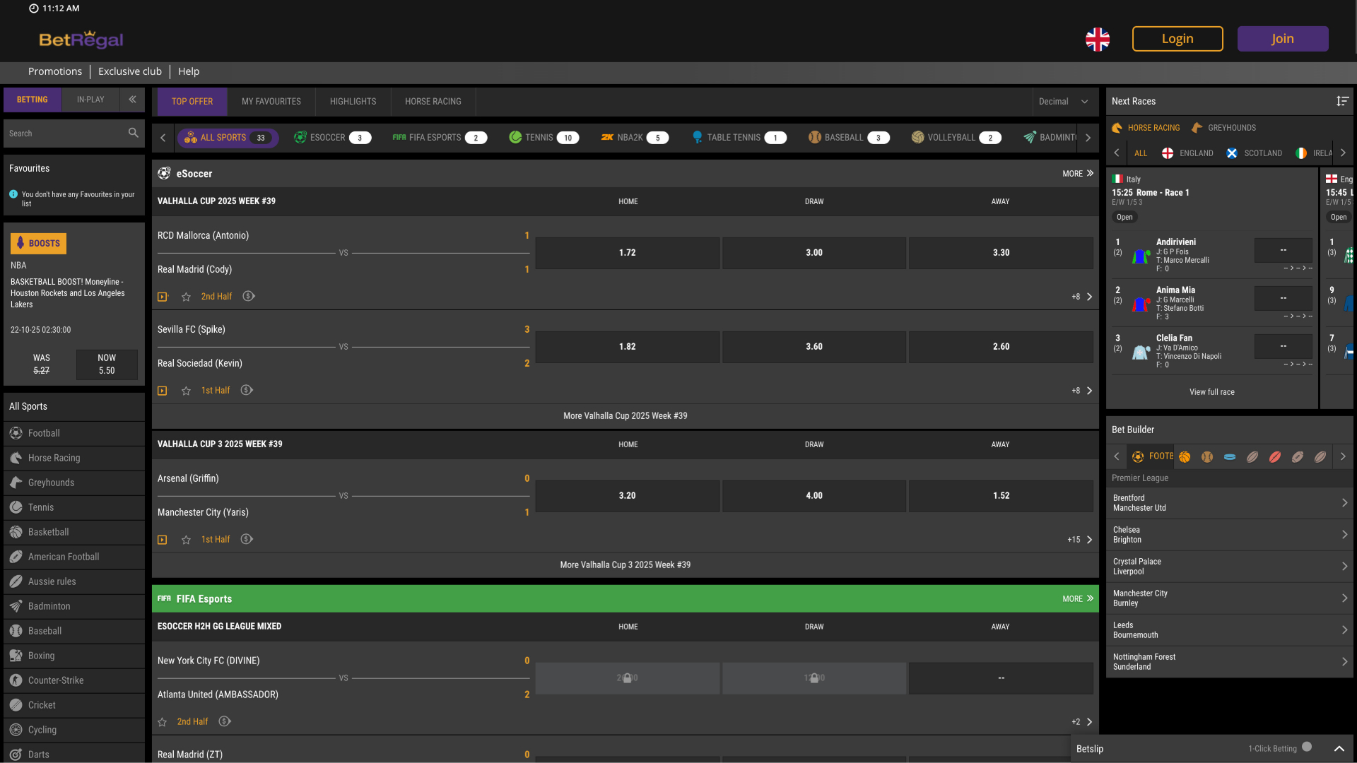 Sport da desktop di BetRegal Casino