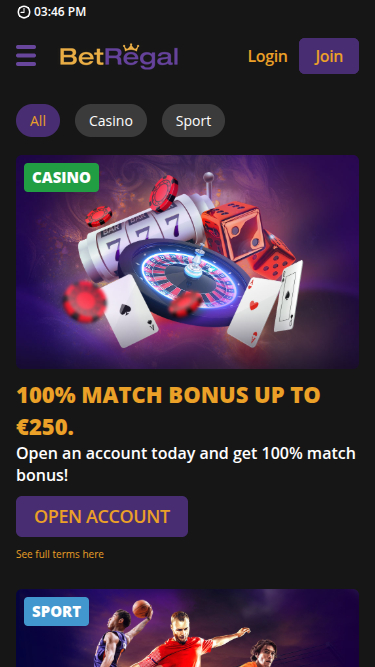 Promozioni mobile di BetRegal Casino