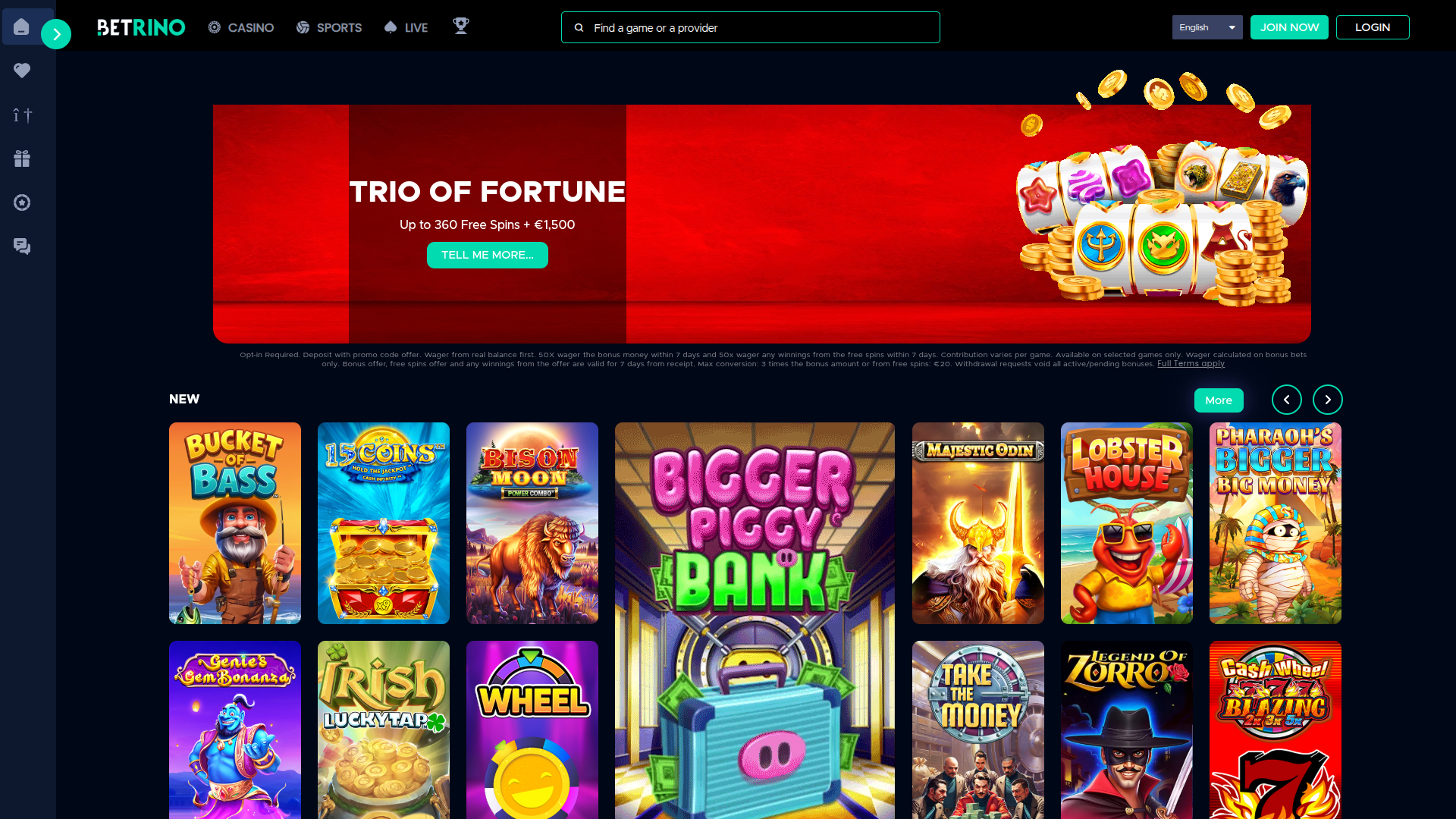 Betrino Casino Desktop Homepage