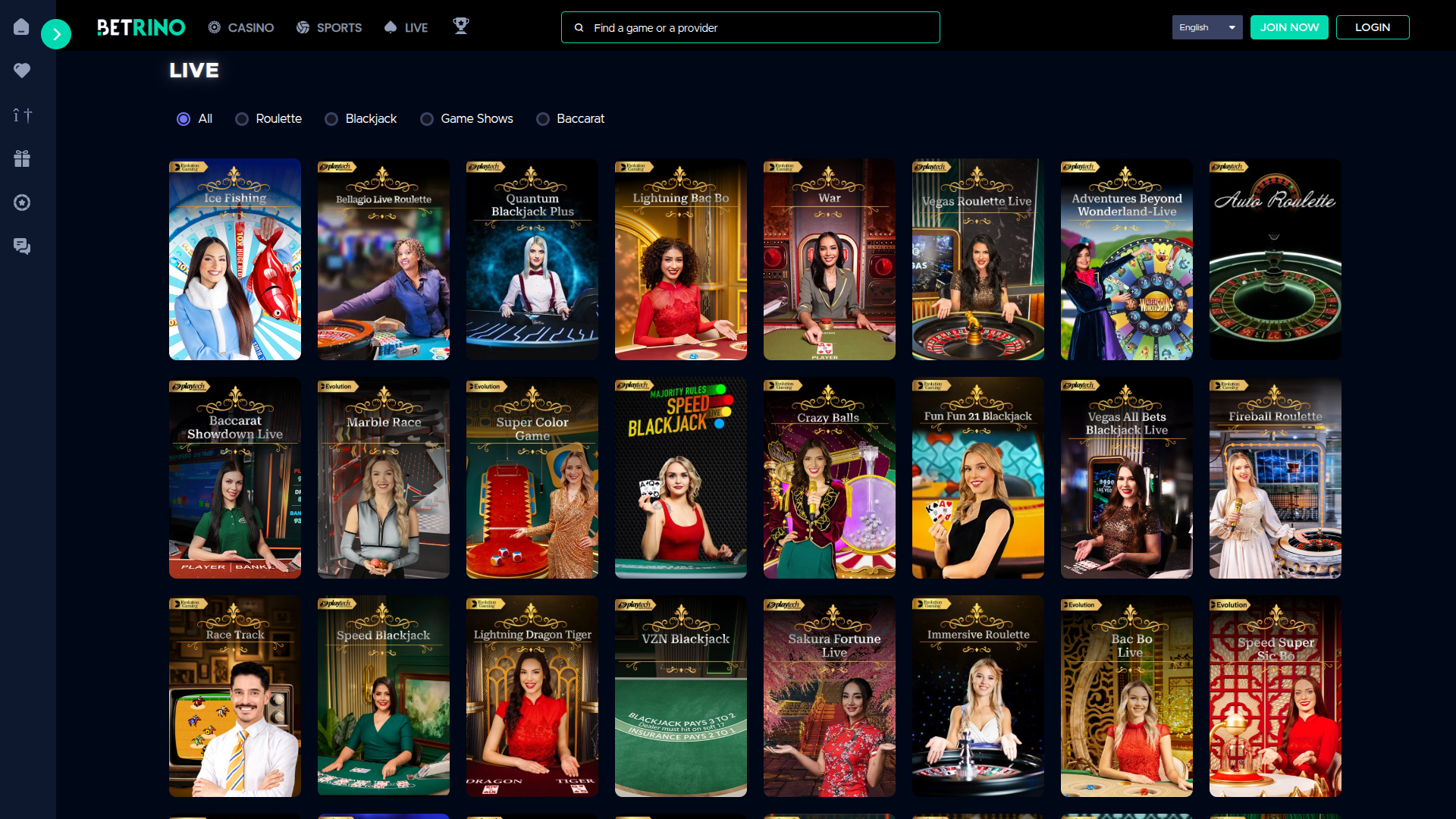 Betrino Casino Desktop Live Dealer