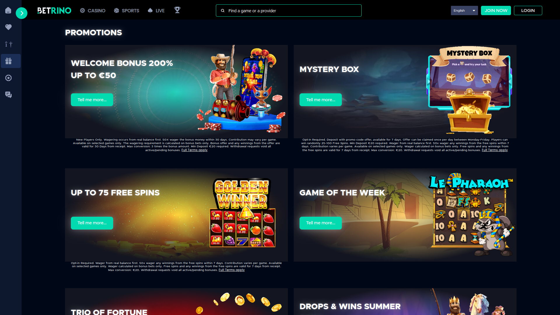 Betrino Casino Desktop Promotions